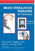 Blue book cover titled “Brain Stimulation Therapies for Clinicians” with three medical images and author names at bottom