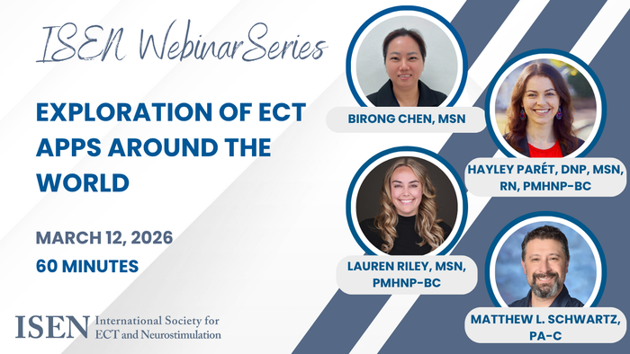 ISEN Webinar Series: Exploration of ECT apps around the world, with four speaker headshots.