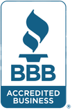 BBB Accredited Business logo, blue flame above 