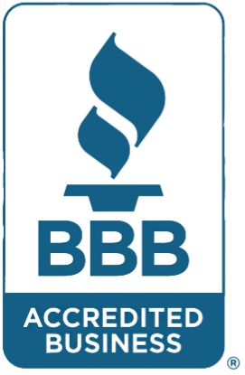 BBB Accredited Business logo, blue flame above