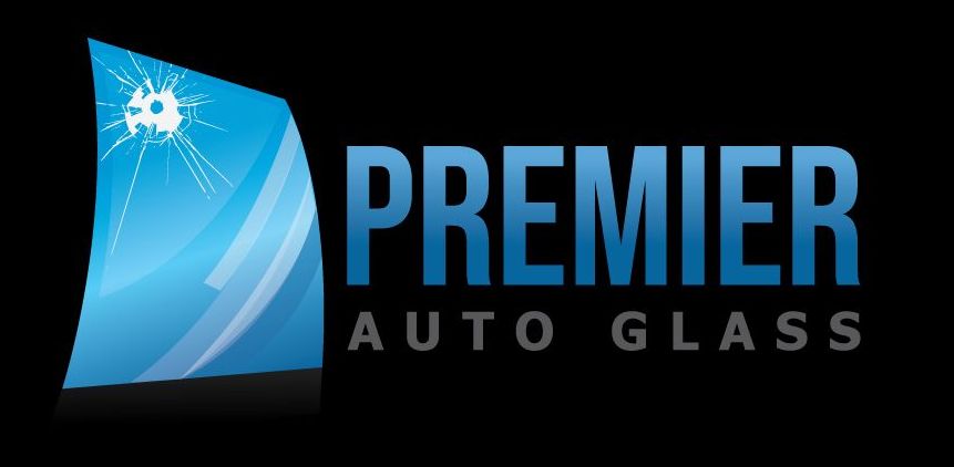 The logo for premier auto glass shows a broken window