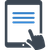 Tablet with words and a hand icon indicating scheduling services.
