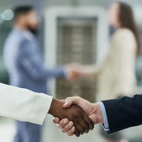 People shaking hands indicates solo entrepreneur and consultant.