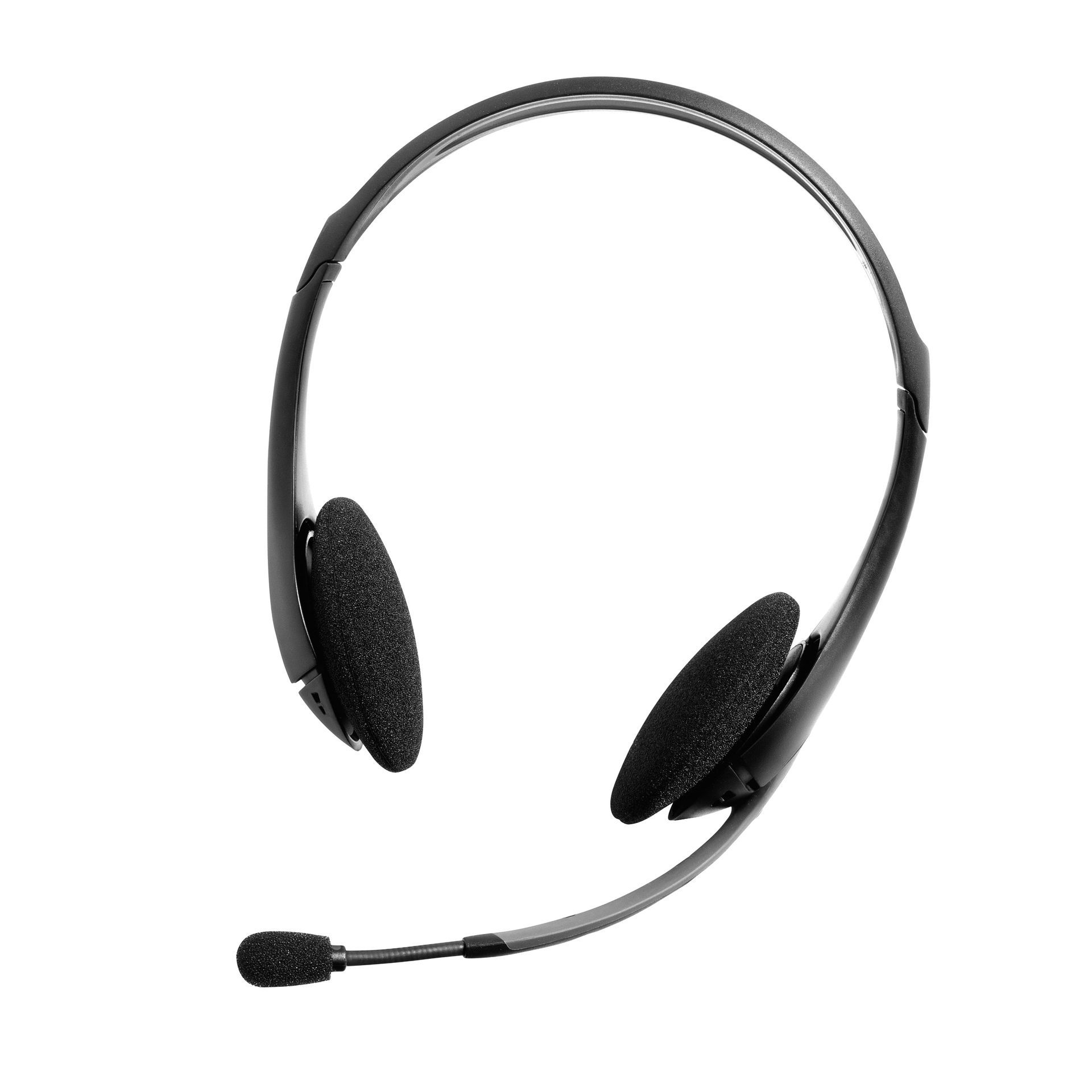 a pair of black headphones with a microphone on a white background