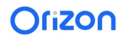 Um logotipo azul e branco para a Orizon em um fundo branco