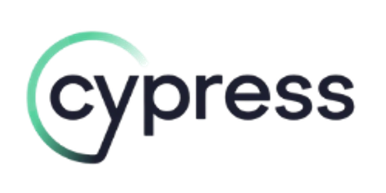 Um logotipo de cipreste com um círculo verde ao redor