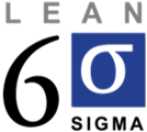 Um logotipo enxuto seis sigma com um quadrado azul no meio.