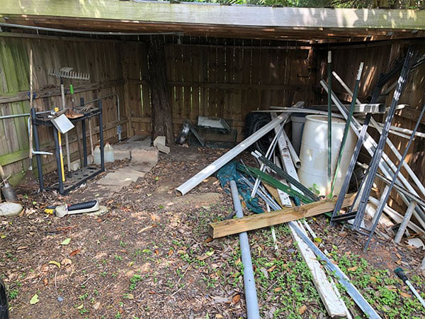 scrap wood and metal in the backyard