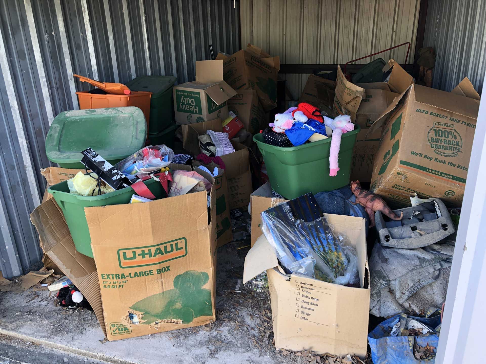pile of junk inside a storage container