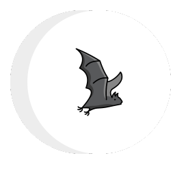 a cartoon bat is flying in a circle with a crescent moon in the background .