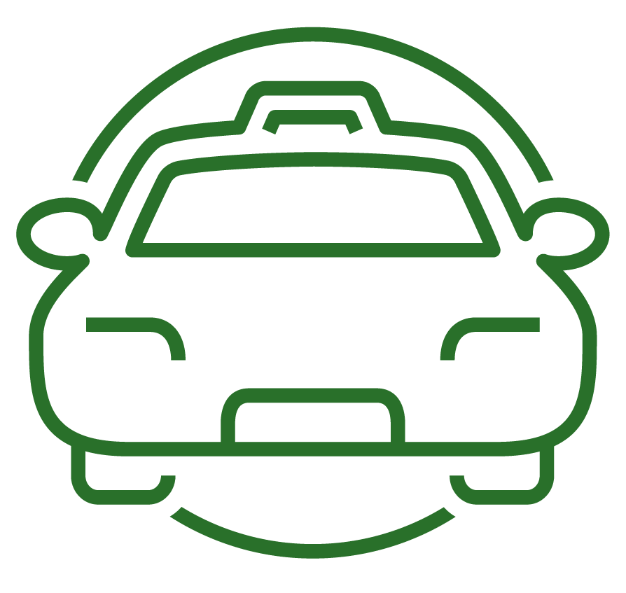 A green line drawing of a car with a taxi cab on top of it.