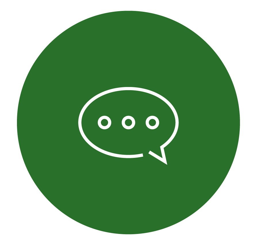 A green circle with a white speech bubble in it.