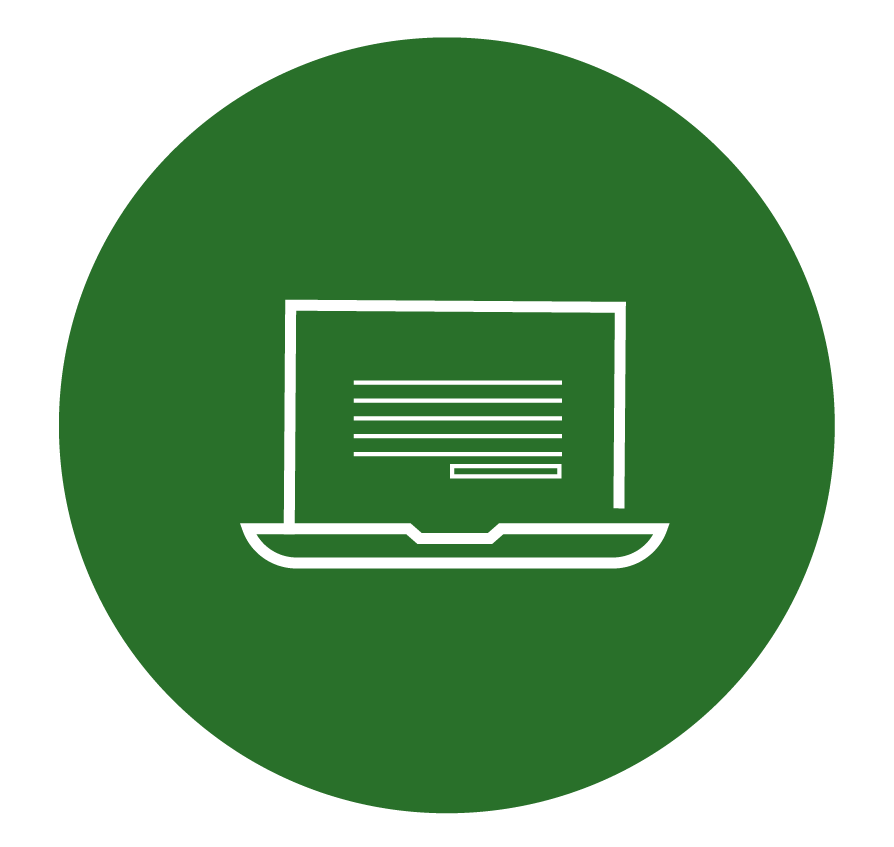 An icon of a laptop computer in a green circle.