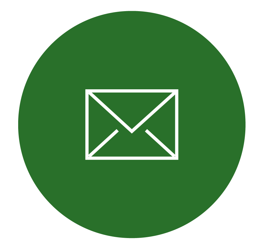 A green circle with a white envelope inside of it.