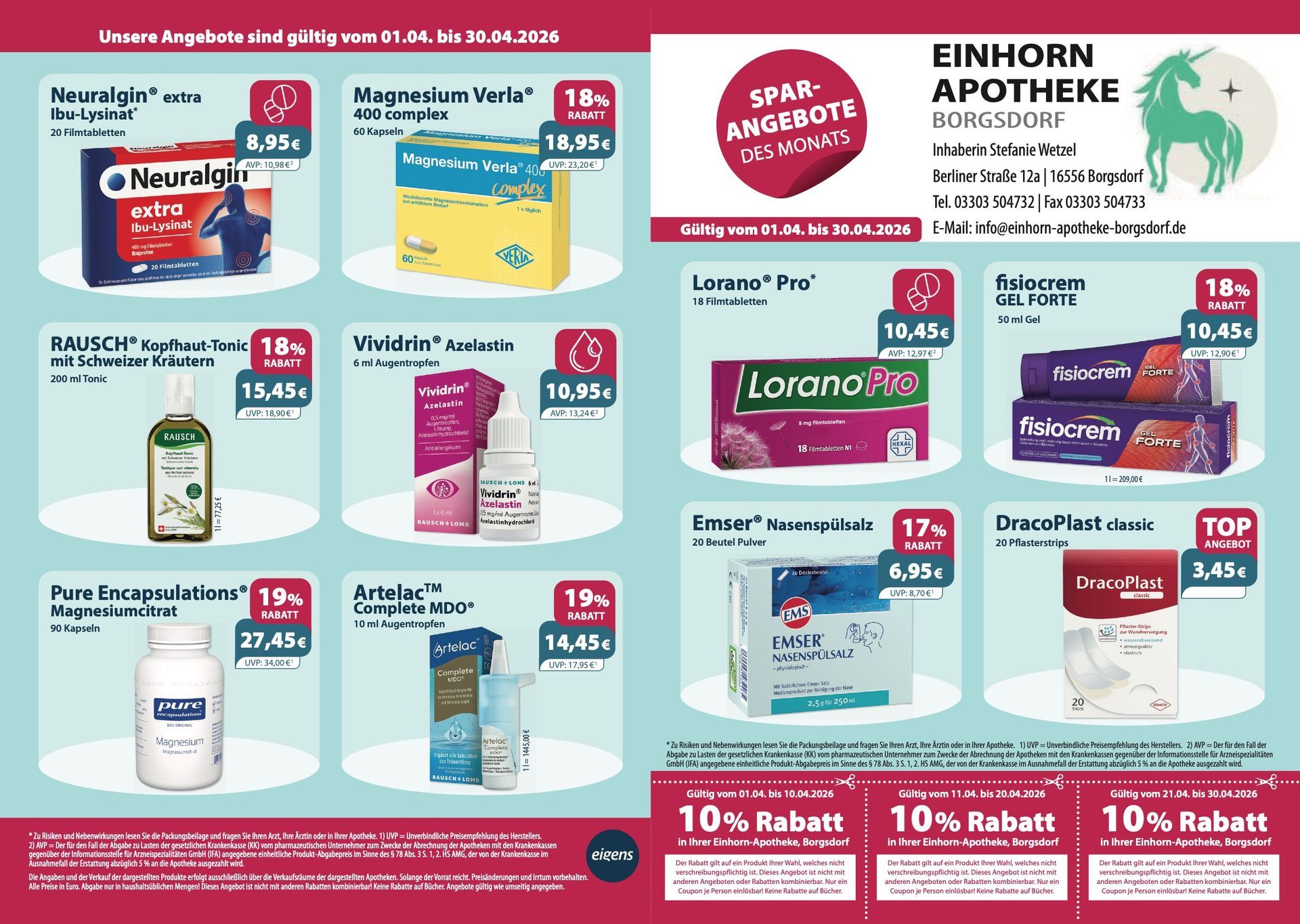 Ein Flyer für die Einhorn-Apotheke mit einem Einhorn darauf