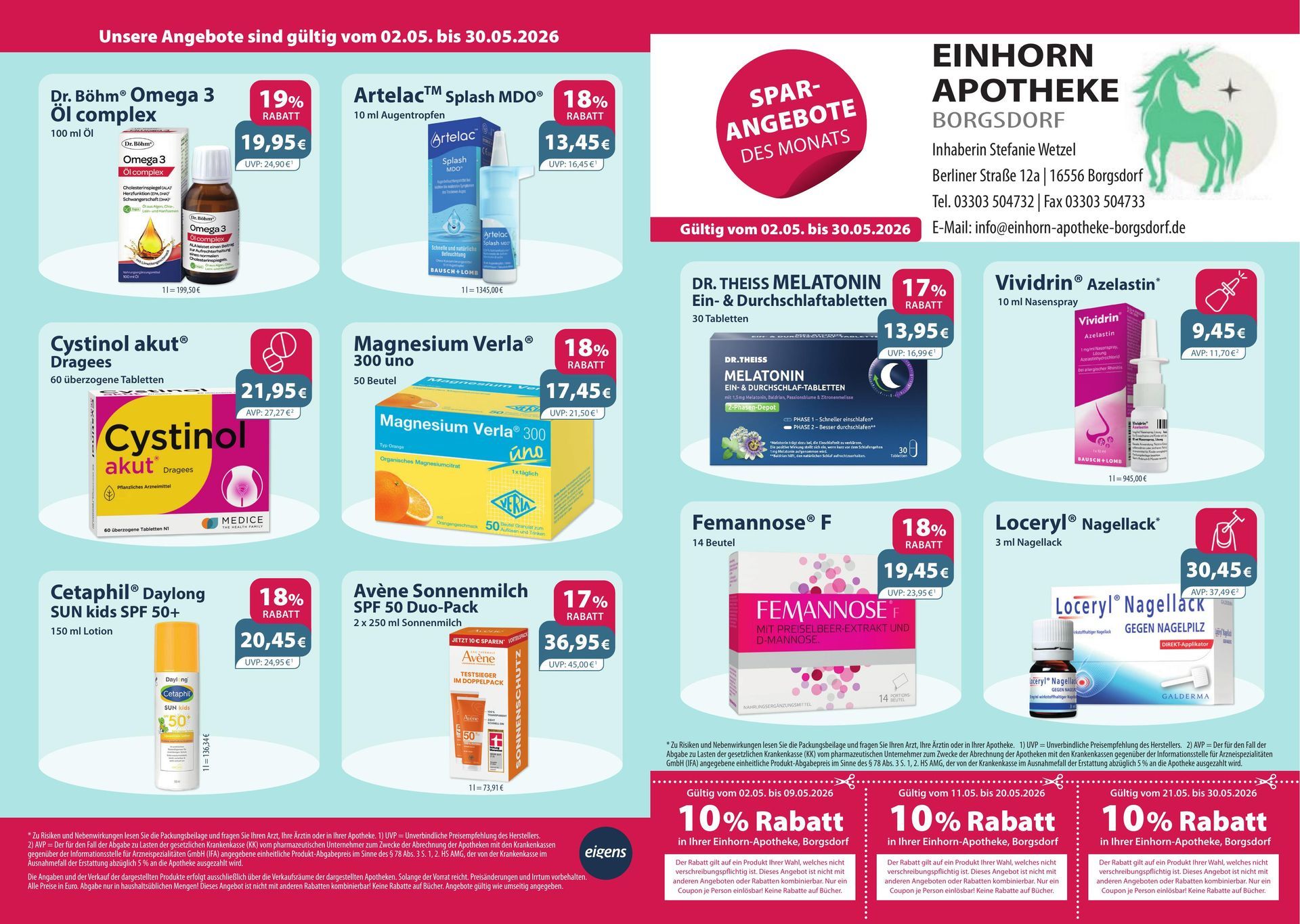 Ein Flyer für die Einhorn-Apotheke mit einem Einhorn darauf