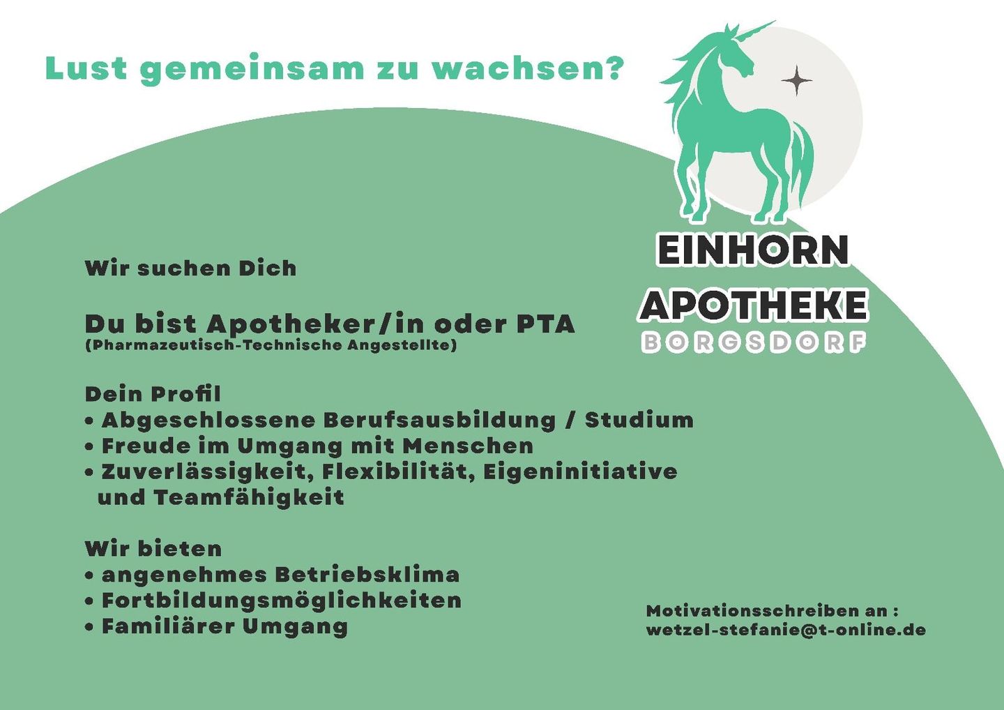 Eine Werbung für die Einhorn-Apotheke mit einem Einhorn darauf