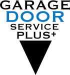 A logo for garage door service plus with a triangle in the middle.