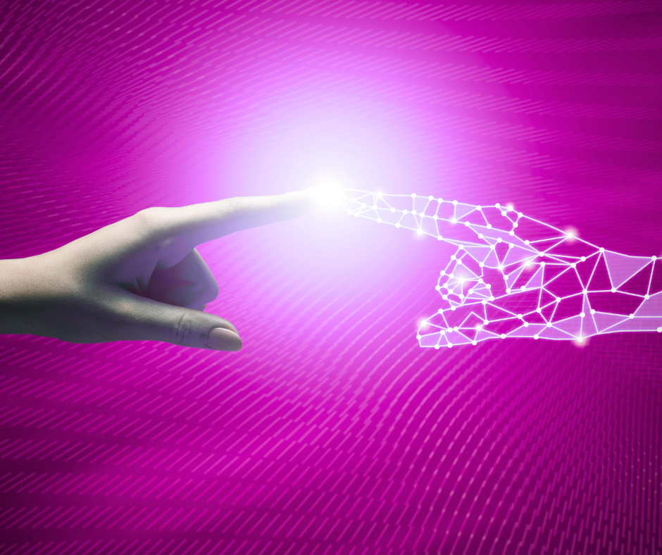 graphic of human and AI touching