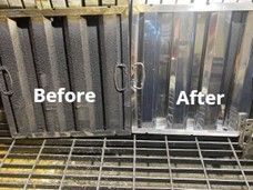 Dirty vent filter next to a cleaned one labeled Before and After.