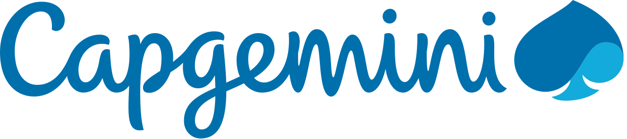 Logo Capgemini en écriture bleue avec une icône de pique stylisée.