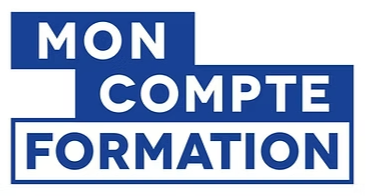 Logo bleu et blanc de « Mon Compte Formation ». Il contient les mots « MON COMPTE FORMATION » disposés en rectangle.