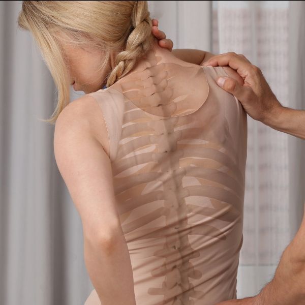 A woman is getting looked at for scoliosis