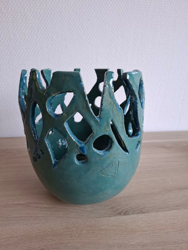 Petrol Gaten Vaas - Keramiek Kunstwerk