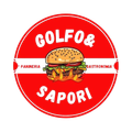 Logo circolare rosso con un hamburger e le parole “GOLFO & SAPORI”, “PANINERIA” e “GASTRONOMIA”