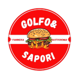 Logo circolare rosso con un hamburger e le parole “GOLFO & SAPORI”, “PANINERIA” e “GASTRONOMIA”