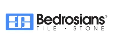 The bedrosians tile and stone logo is blue and black on a white background.