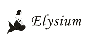 A black and white logo for elysium with a mermaid on it.