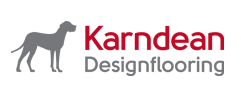 A logo for karndean design flooring with a dog on it.