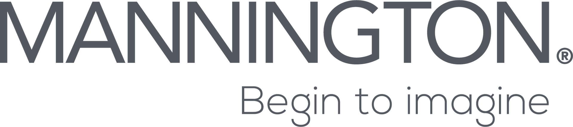 A mannington logo that says begin to imagine