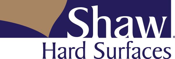 The logo for shaw hard surfaces is blue and brown.