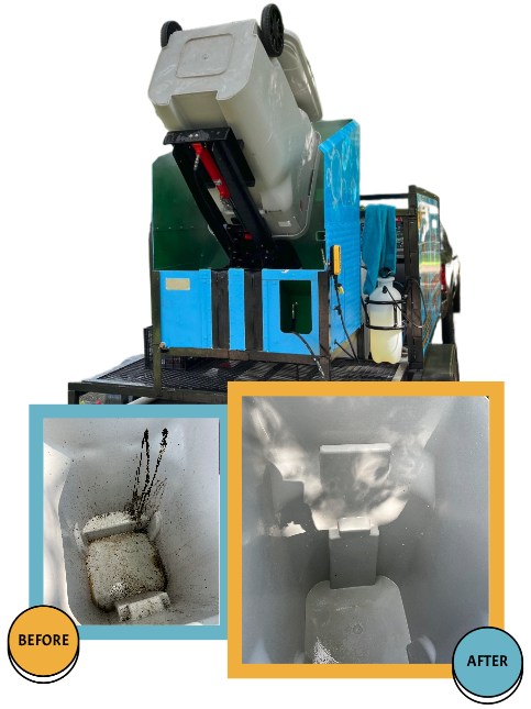 trash bin before and after image using Bin Blitz's 200°F high-pressure washing system