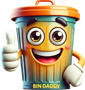 A bin daddy cartoon character is giving a thumbs up