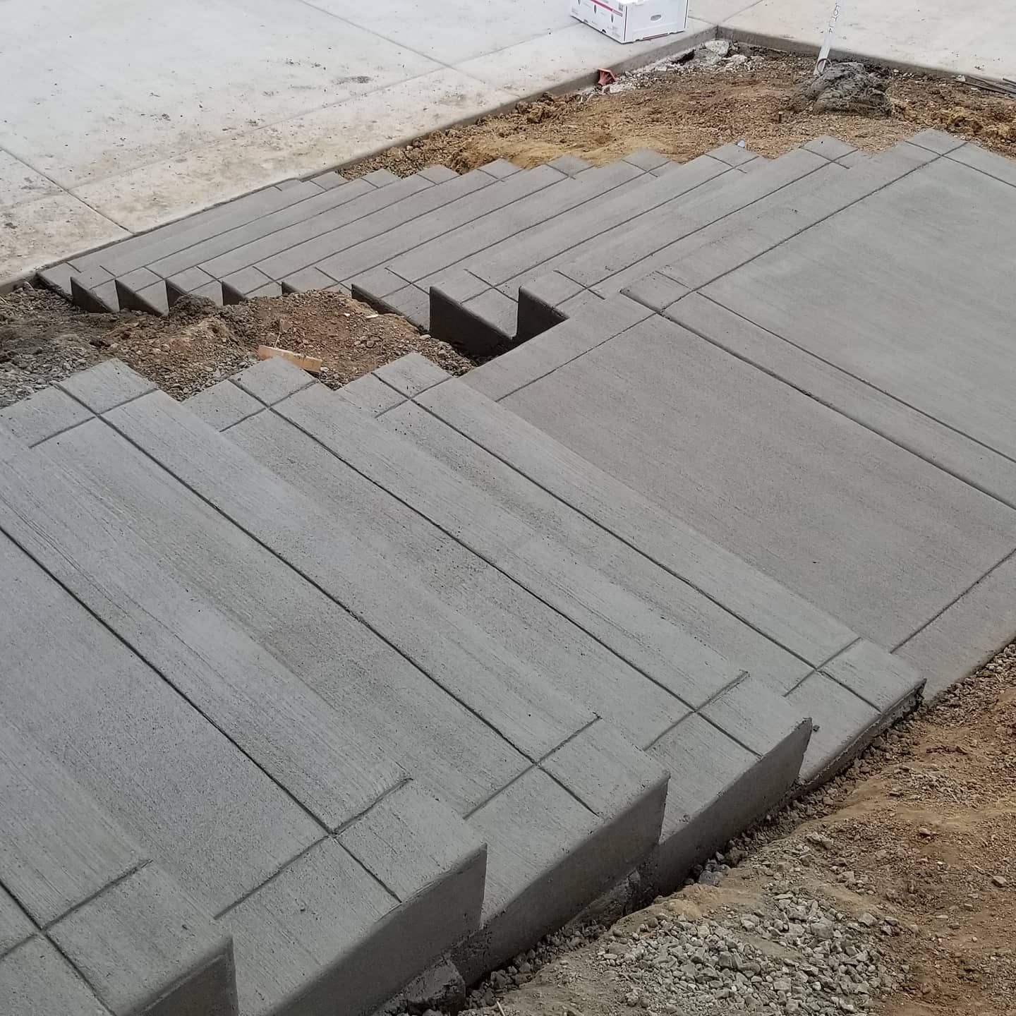 A set of concrete stairs that are being built