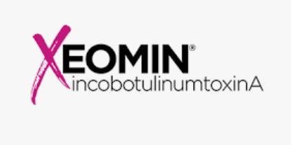 A pink and black logo for xeomin incobotulinumtoxina