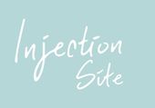 The word injection site is written in white on a blue background.