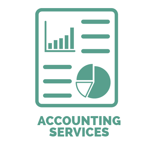 A logo for accounting services with a graph and pie chart.