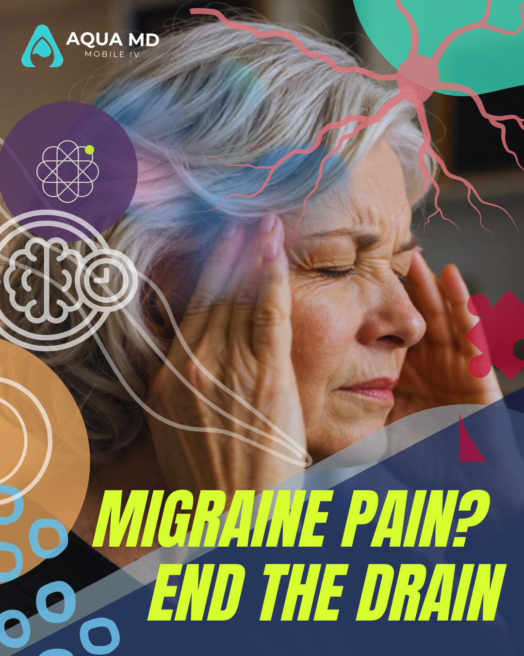 patient with migraine at work in Bainbridge Island needing AQUA MD Mobile IV therapy