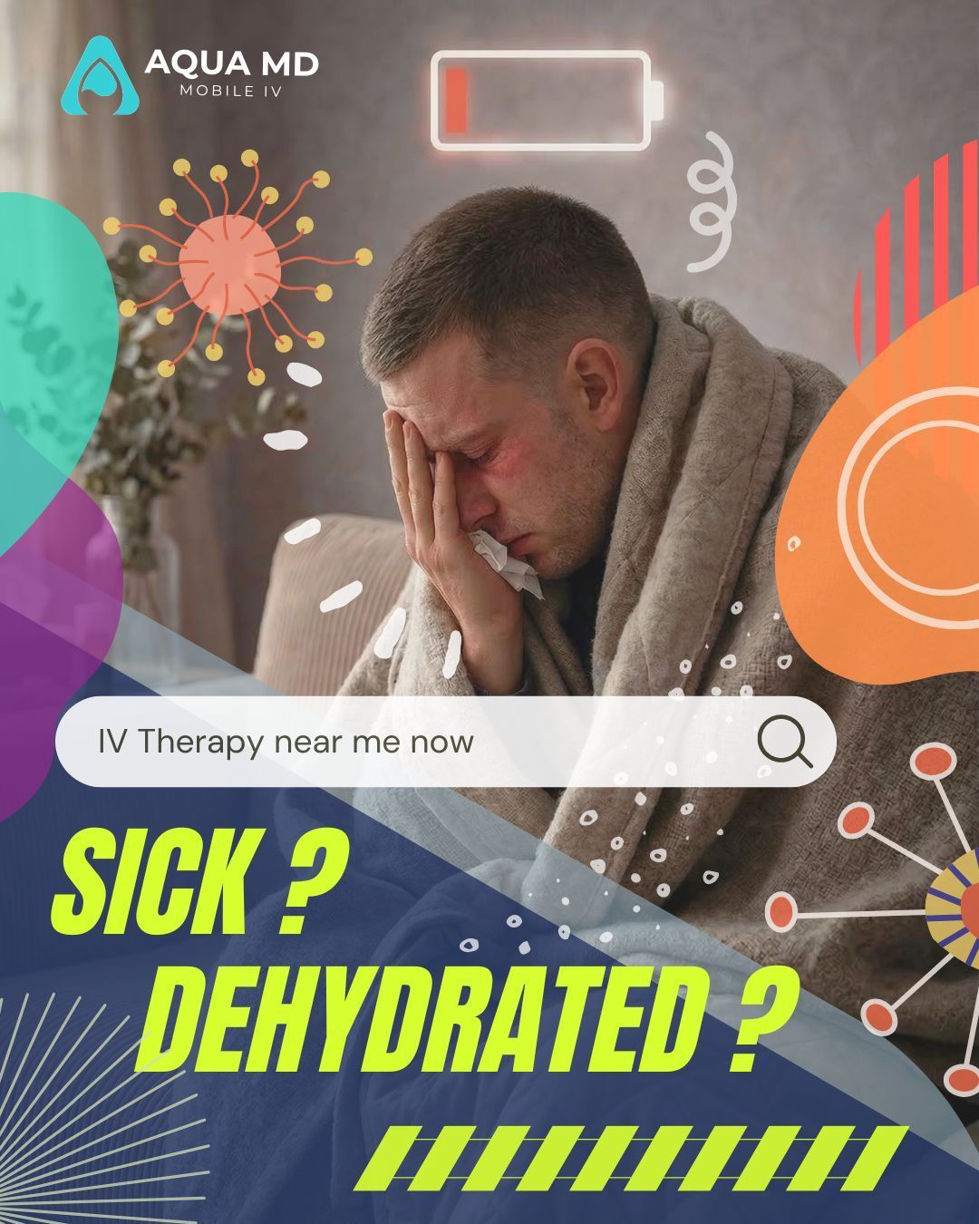 Sick patient at home in Bremerton pending IV hydration and illness with AQUA MD Mobile IV