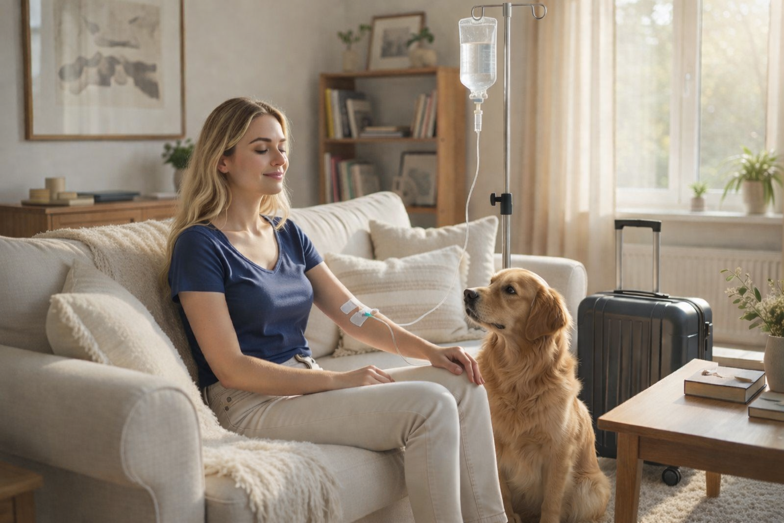 A doctor is giving an injection to a patient in a hospital bed.