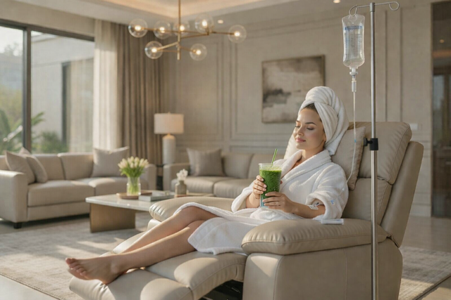 patient receiving in-home mobile IV therapy for liver detoxification and body cleansing