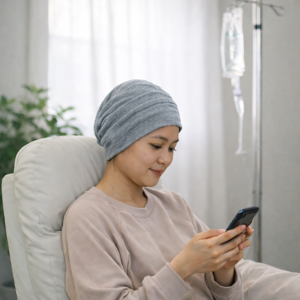 A woman in a bathrobe is sitting in a chair talking on a cell phone.