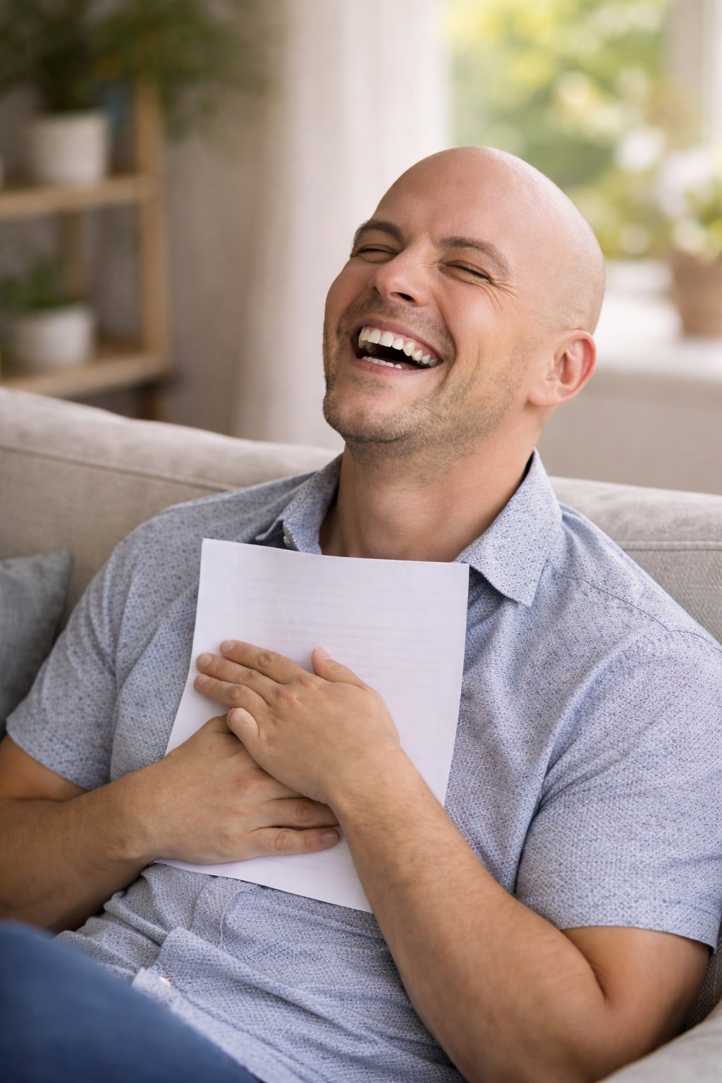 A man and a woman are sitting in chairs in a living room.