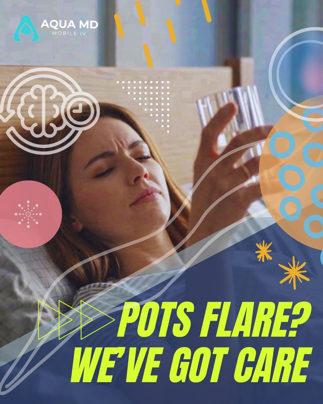 Woman resting in bed with nausea, fatigue and dehydration, representing POTS-related symptoms