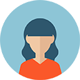 An icon of a woman with blue hair in a circle.