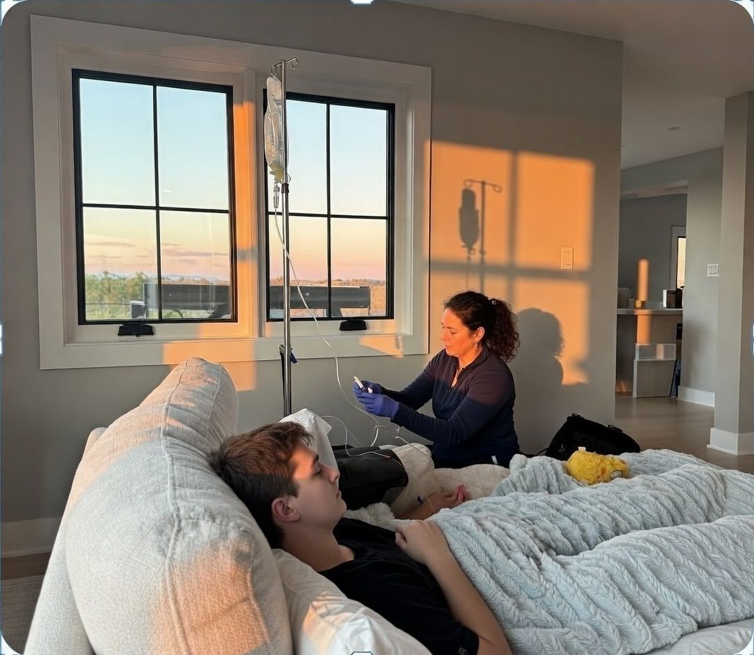 patient receiving in-home AQUA MD IV therapy by a nurse for food poisoning in Kitsap County, WA